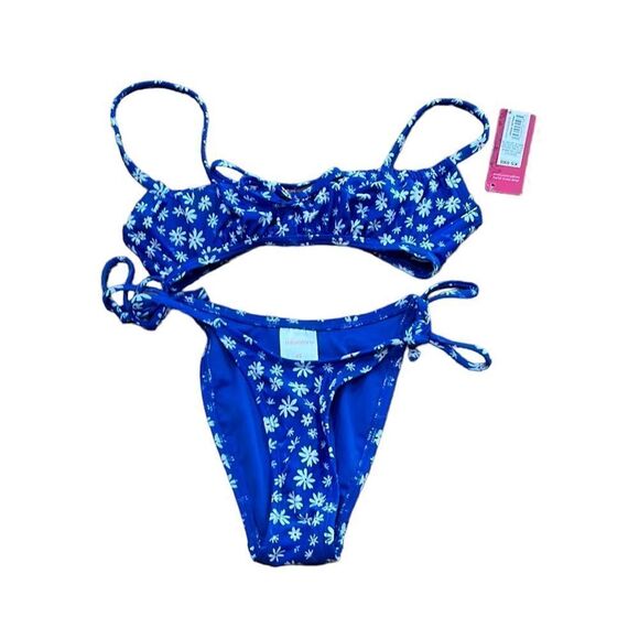 Daisy String Bikini Bathing Suit Swimsuit Blue Size XS NWT - Picture 1 of 6